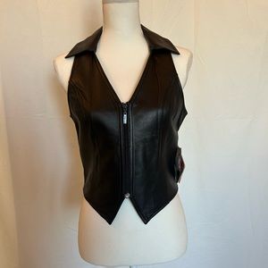 Mob Wife Indie‎ Biker Wilsons Leather Black Fitted Vest Sz S